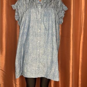 Elegant Blue Ruffled Button Down Dress